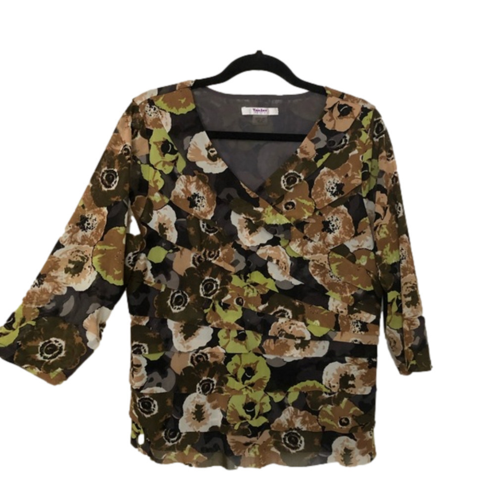 Tan Jay Petites Ruffled 3/4 Sleeve